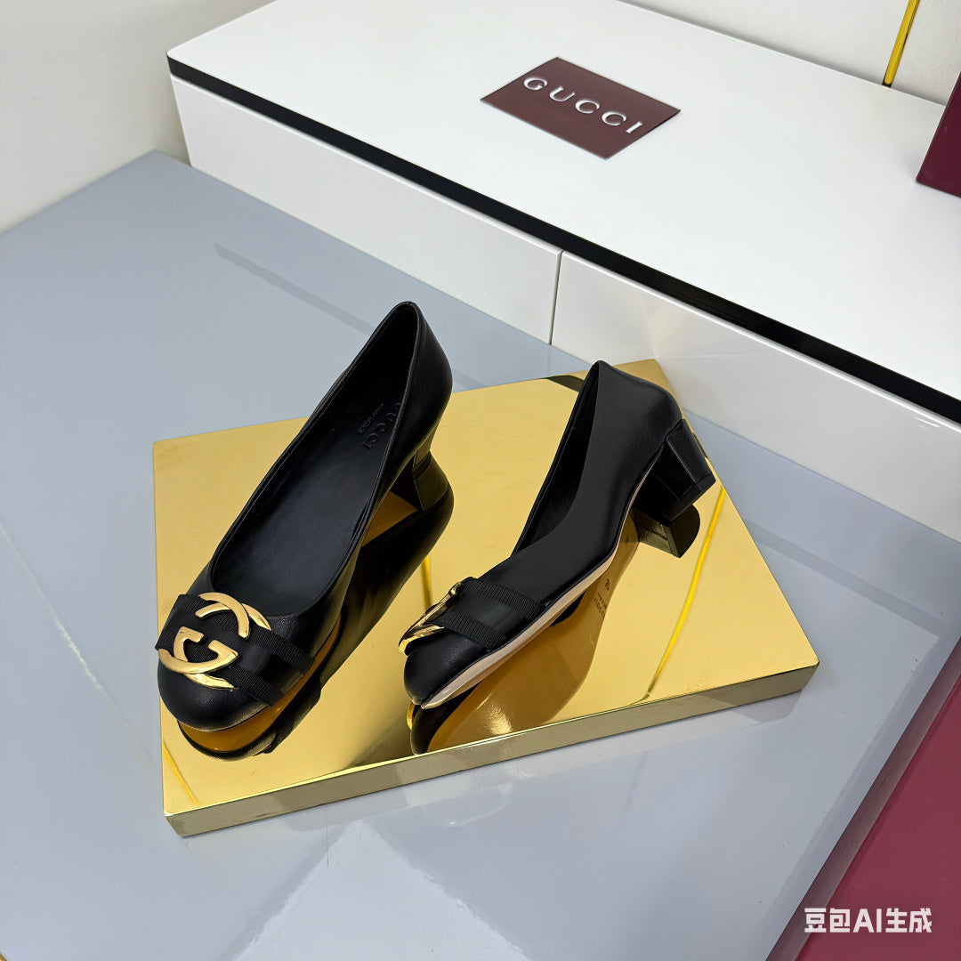 GG Fw 25 Ballet Flat Black Calfskin 564715
