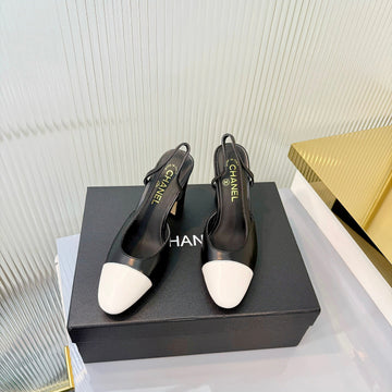 CC 26 Slingback High Heel 9CM White Black Lambskin 714015