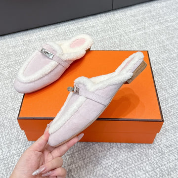 Hm 25SS Oz Mule Light Rose Suede And Shearling 461938