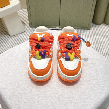 LV Trainer Maxi Sneakers White And Orange Calfskin Mesh 515201