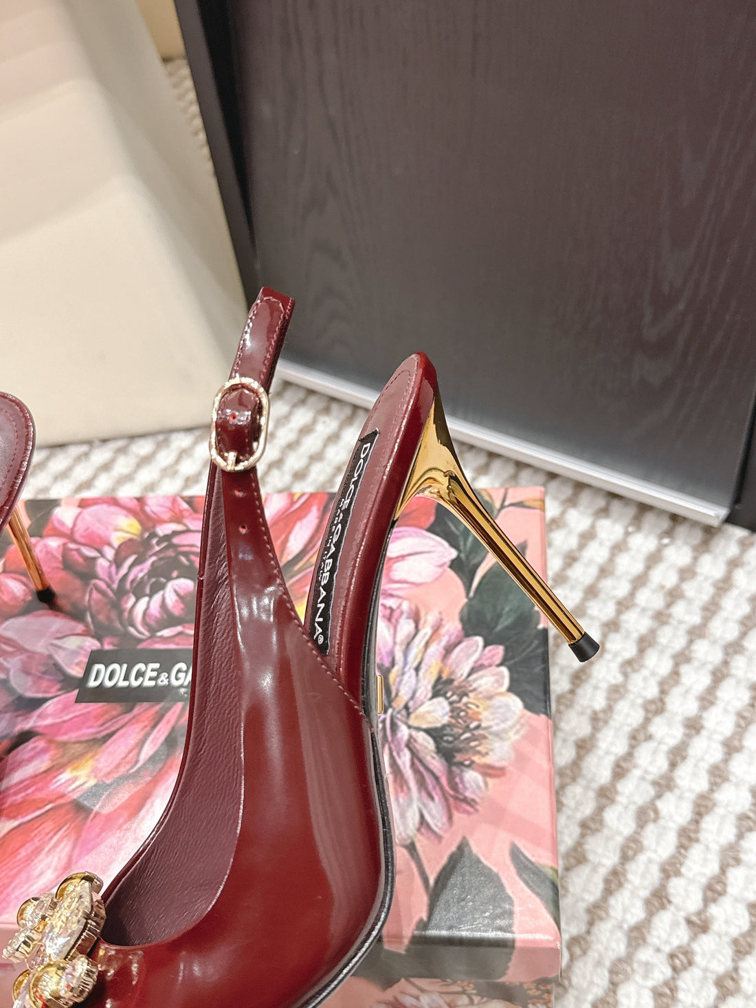 Dg Rainbow Slingbacks Burgundy Patent Leather 663070