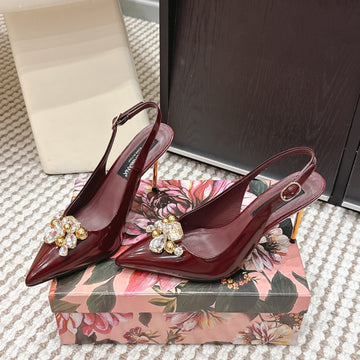 Dg Rainbow Slingbacks Burgundy Patent Leather 663070