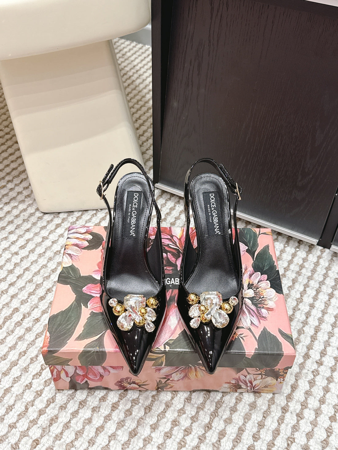 Dg Rainbow Slingbacks Black Patent Leather 663071