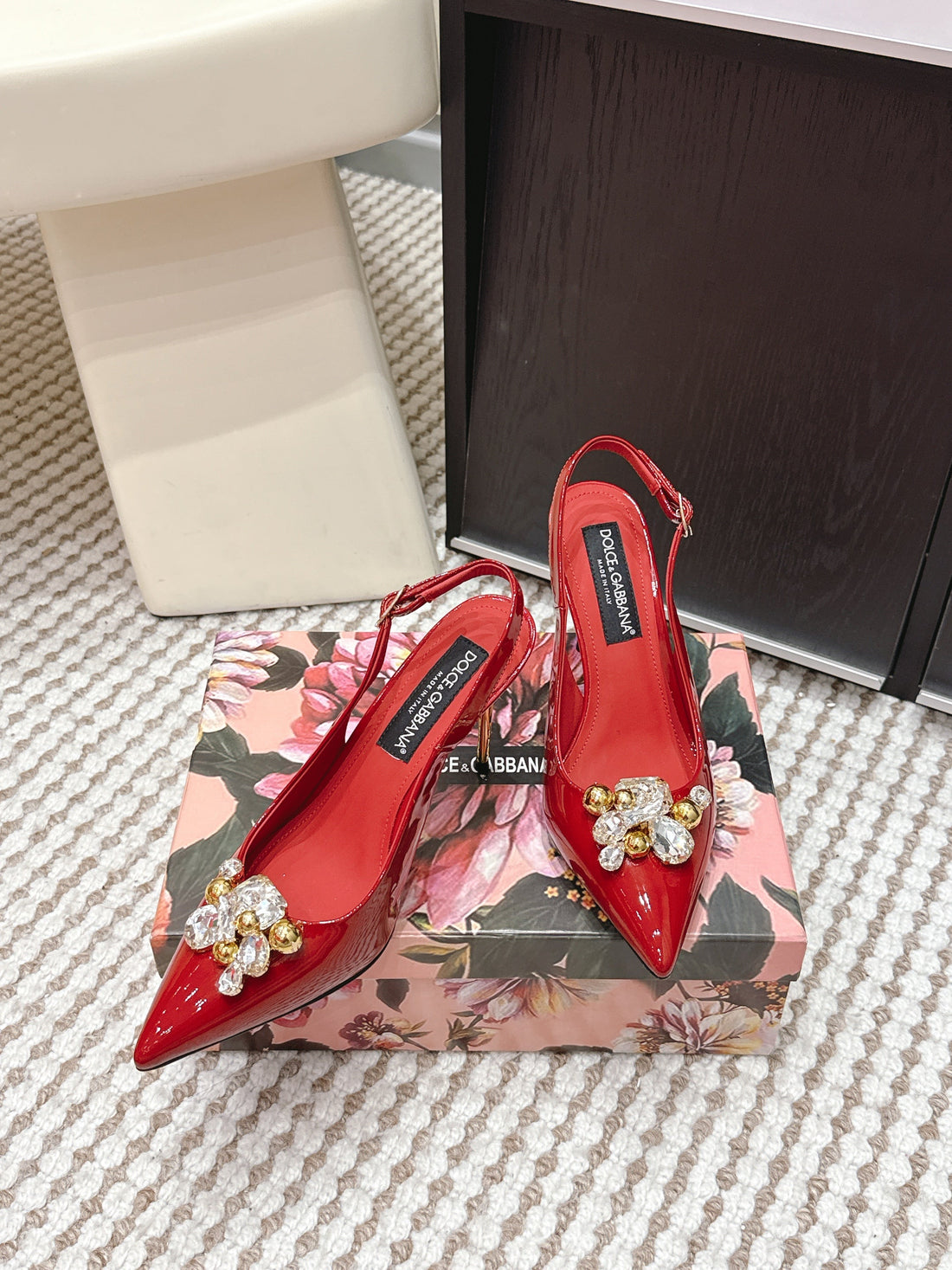Dg Rainbow Slingbacks Red Patent Leather 663072
