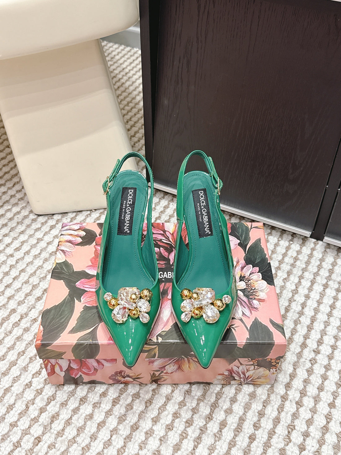 Dg Rainbow Slingbacks Teal Green Patent Leather 663073