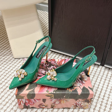Dg Rainbow Slingbacks Teal Green Patent Leather 663073