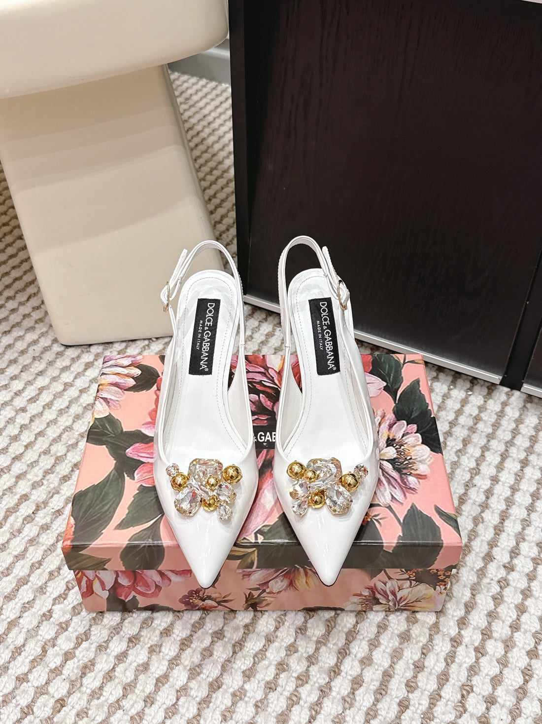 Dg Rainbow Slingbacks White Patent Leather 663074