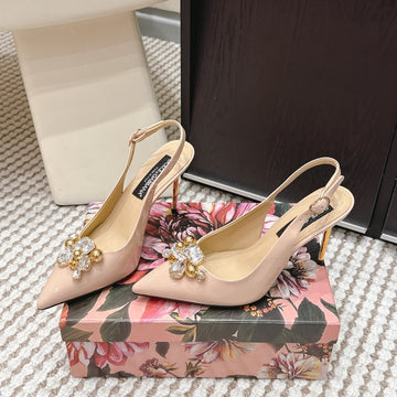 Dg Rainbow Slingbacks Beige Patent Leather 663075