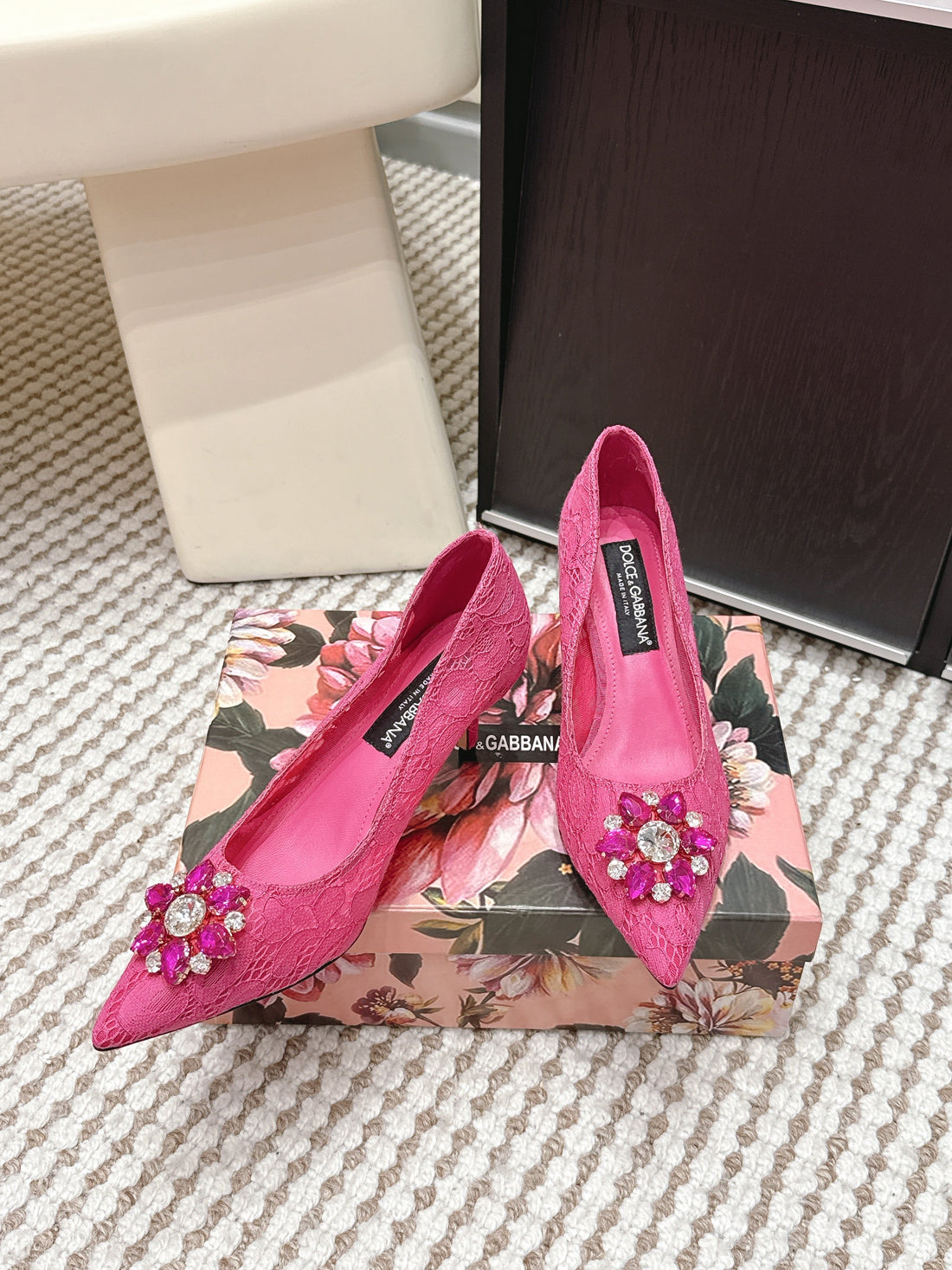 Dg Pumps Crystals 6.5cm Hot Pink Taormina Lace 663077