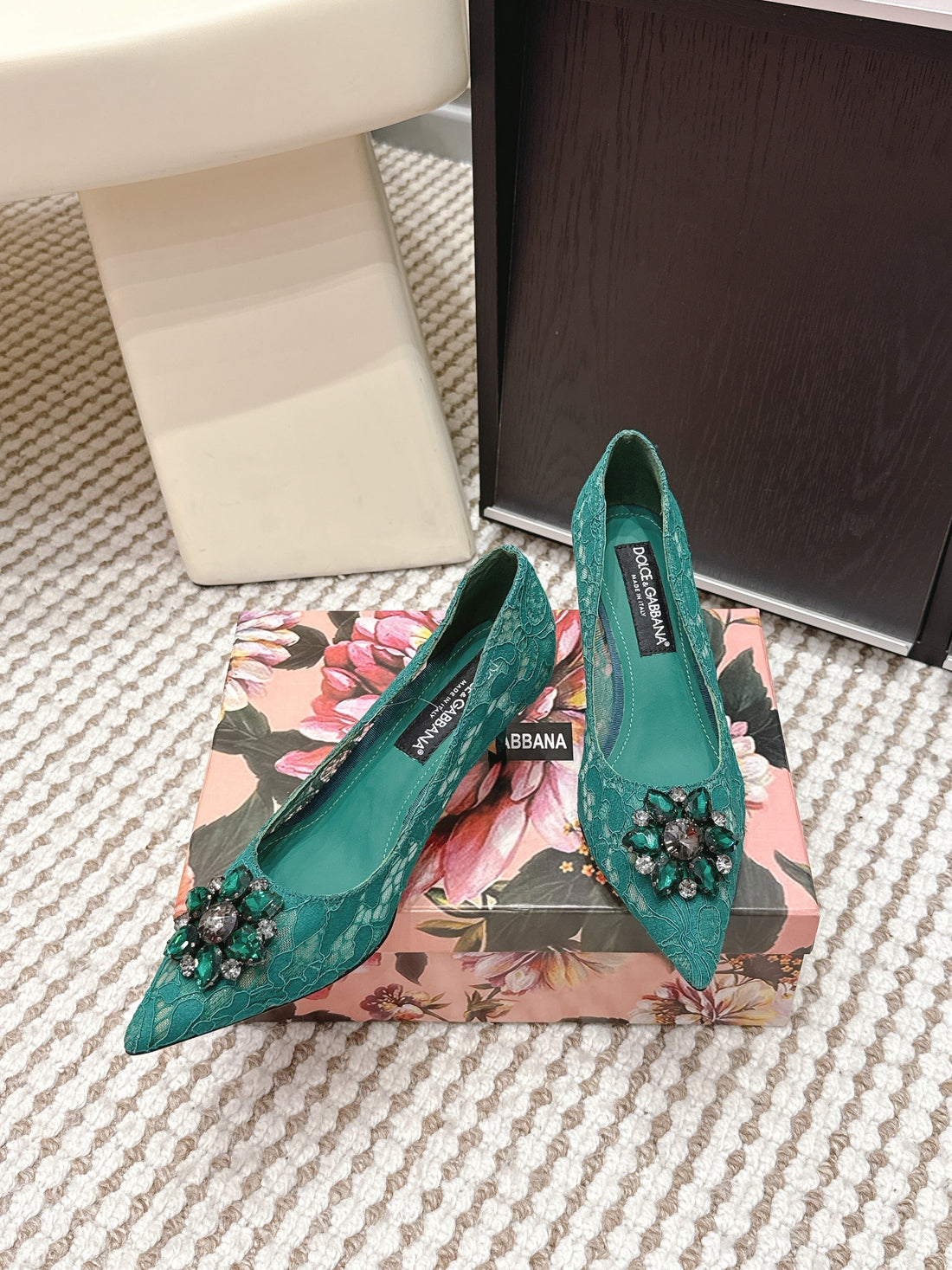 Dg Pumps Crystals 6.5cm Teal Green Taormina Lace 663078