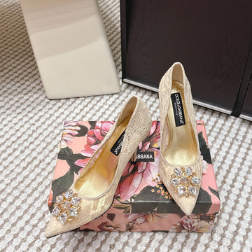 Dg 26S Pumps Crystals 9CM Beige Taormina Lace 663088