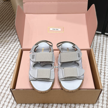 Miu 26S Velcro Sandals Grey Nylon Suede 632332