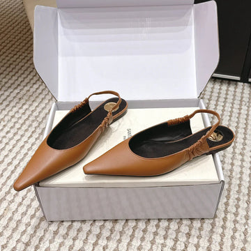 YSL 26SS Flat Slingback Camel Brown Sheepskin 654712
