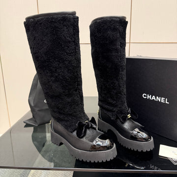 CC Knee-High Boots Black Sheepskin And Wool 532192
