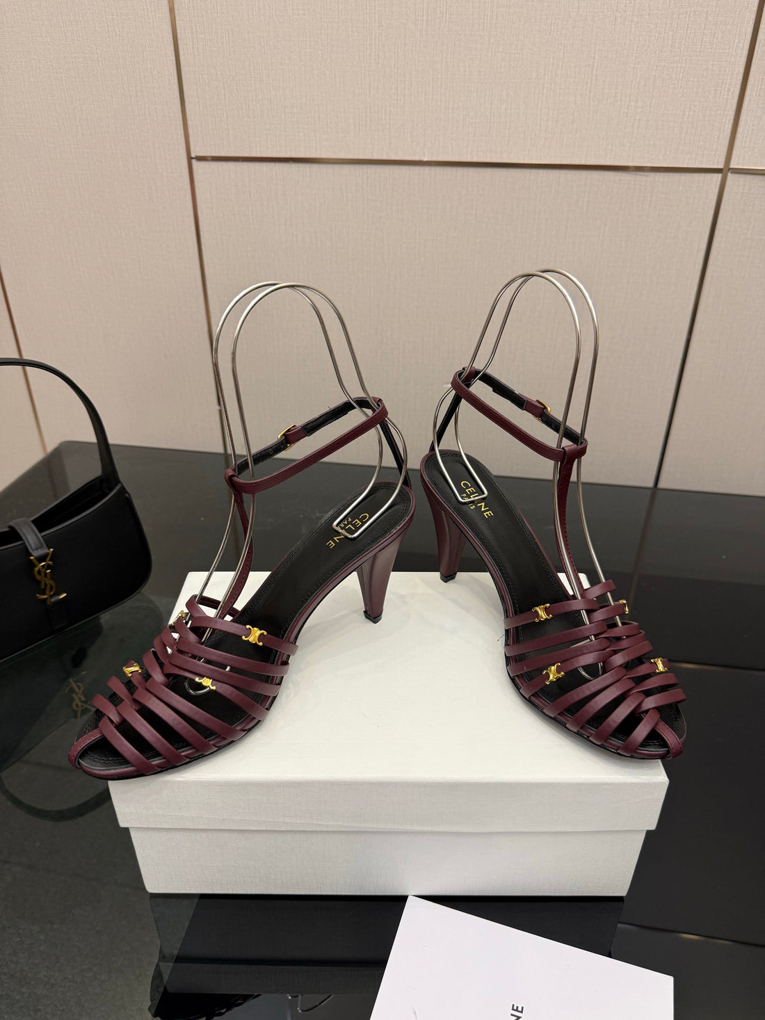 Cl Cage Heeled Sandal 9CM Burgundy Calfskin 725648