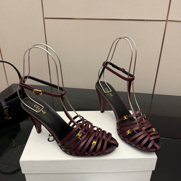 Cl Cage Heeled Sandal 9CM Burgundy Calfskin 725648