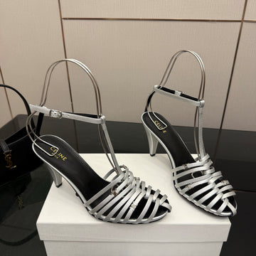 Cl Cage Heeled Sandal 9CM Sliver Calfskin 725651