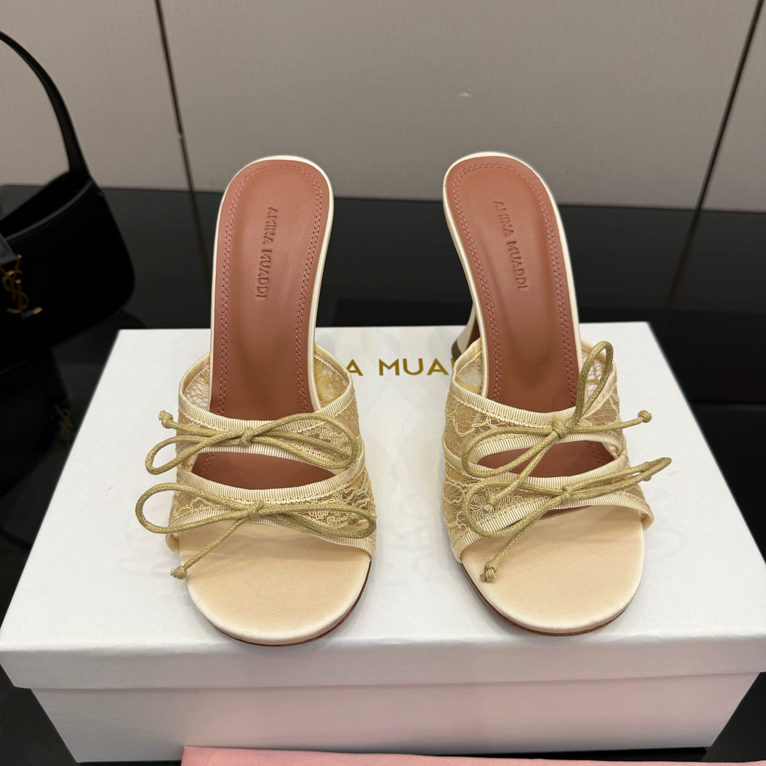 Amina Muaddi Alexa Lace Slipper 95 Beige Lace 726131