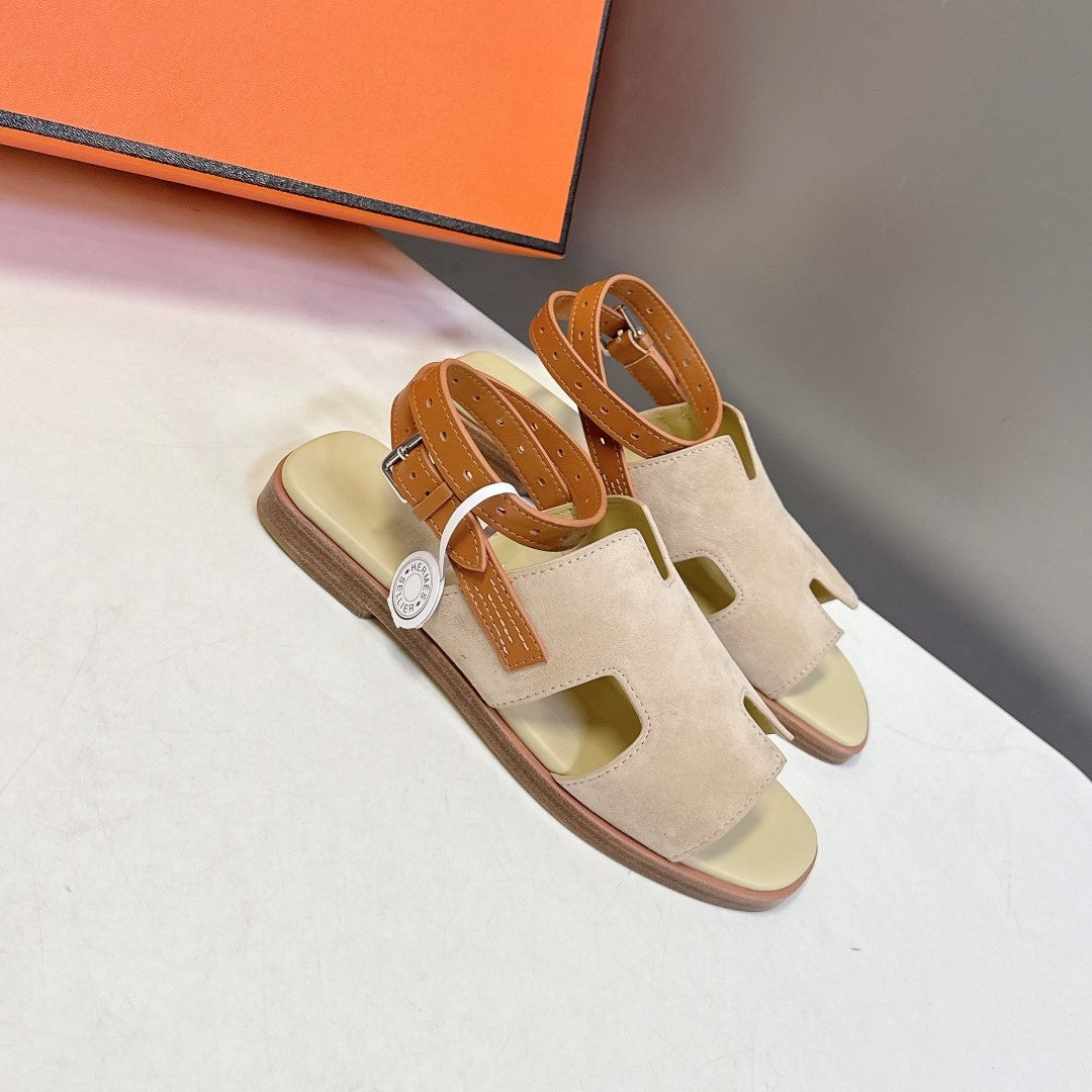 Hm Maya Sandals Light Taupe Brown Suede Calfskin 704937