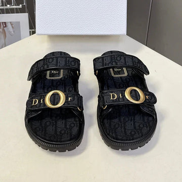 Dior 2026 Velcro Slip-On Sandal Black Fabric Leather 716905