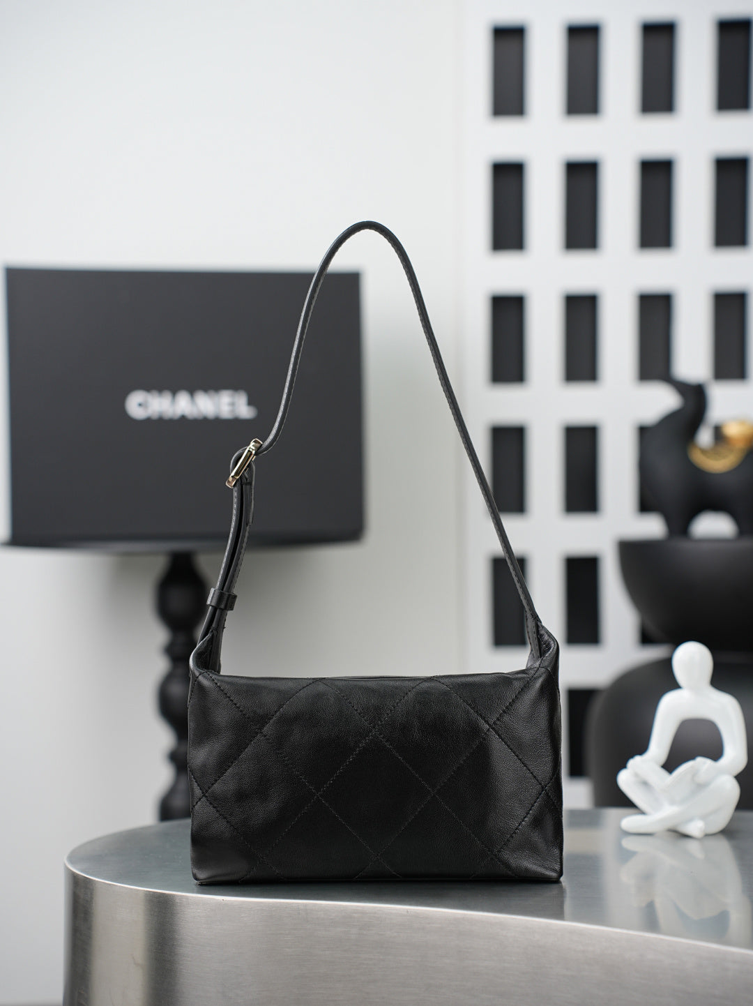 CC 26S Maxi Small Hobo Bag Black Shiny Lambskin Ghw