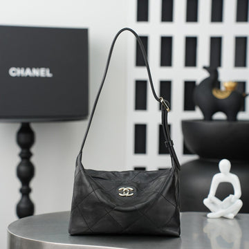 CC 26S Maxi Small Hobo Bag Black Shiny Lambskin Ghw