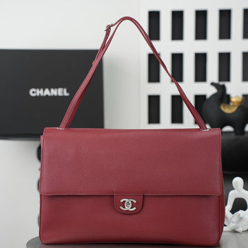 CC 26S Maxi Flap Bag 39CM Burugndy Calfskin Shw