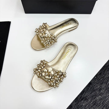 CC 25C Mules Flower Gold Metalic Calfskin
