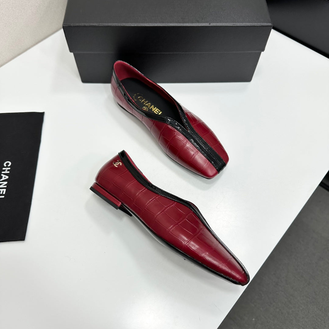 CC 26S Ballet Flats Burgundy Glossy Crocodile Embossed Calfskin 743142