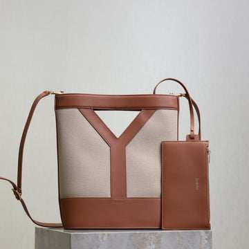 Y Small Bucket 23CM Caramel Beige Canvas Leather