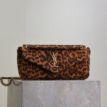 YSL 26CM Calypso Chain Bag Brown Leopard Printed Canvas