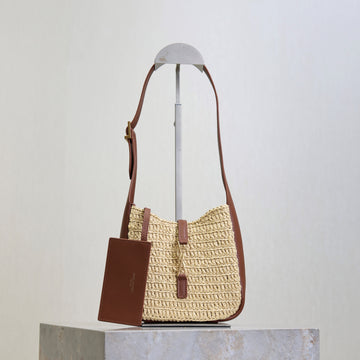 Le 5A7 Mini 15CM Brown Beige Raffia Leather Ghw