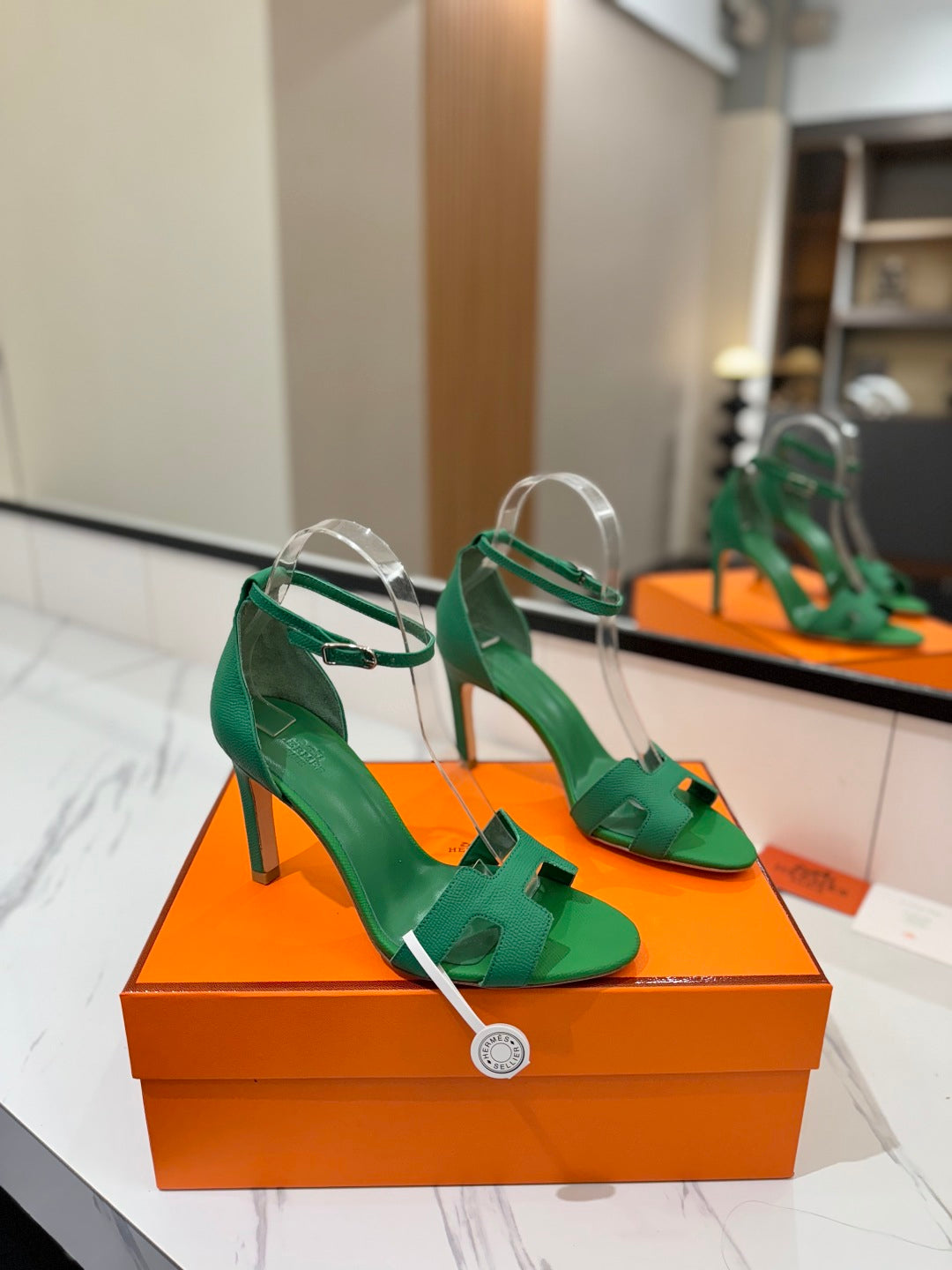 Hm Joy Heeled Sandals Green Cowhide 294905