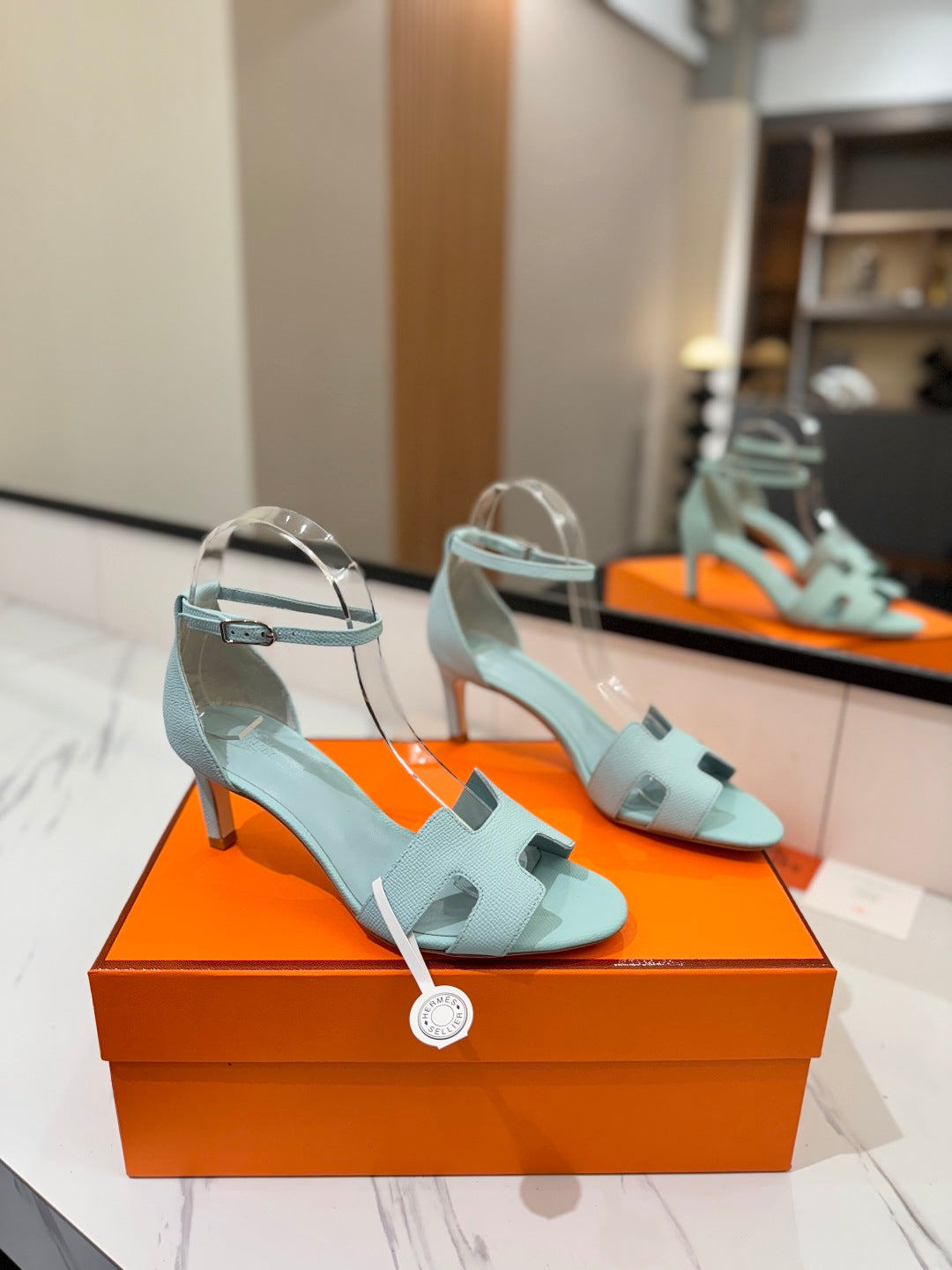 Hm Joy 65MM Heeled Sandals Blue Cowhide 294907