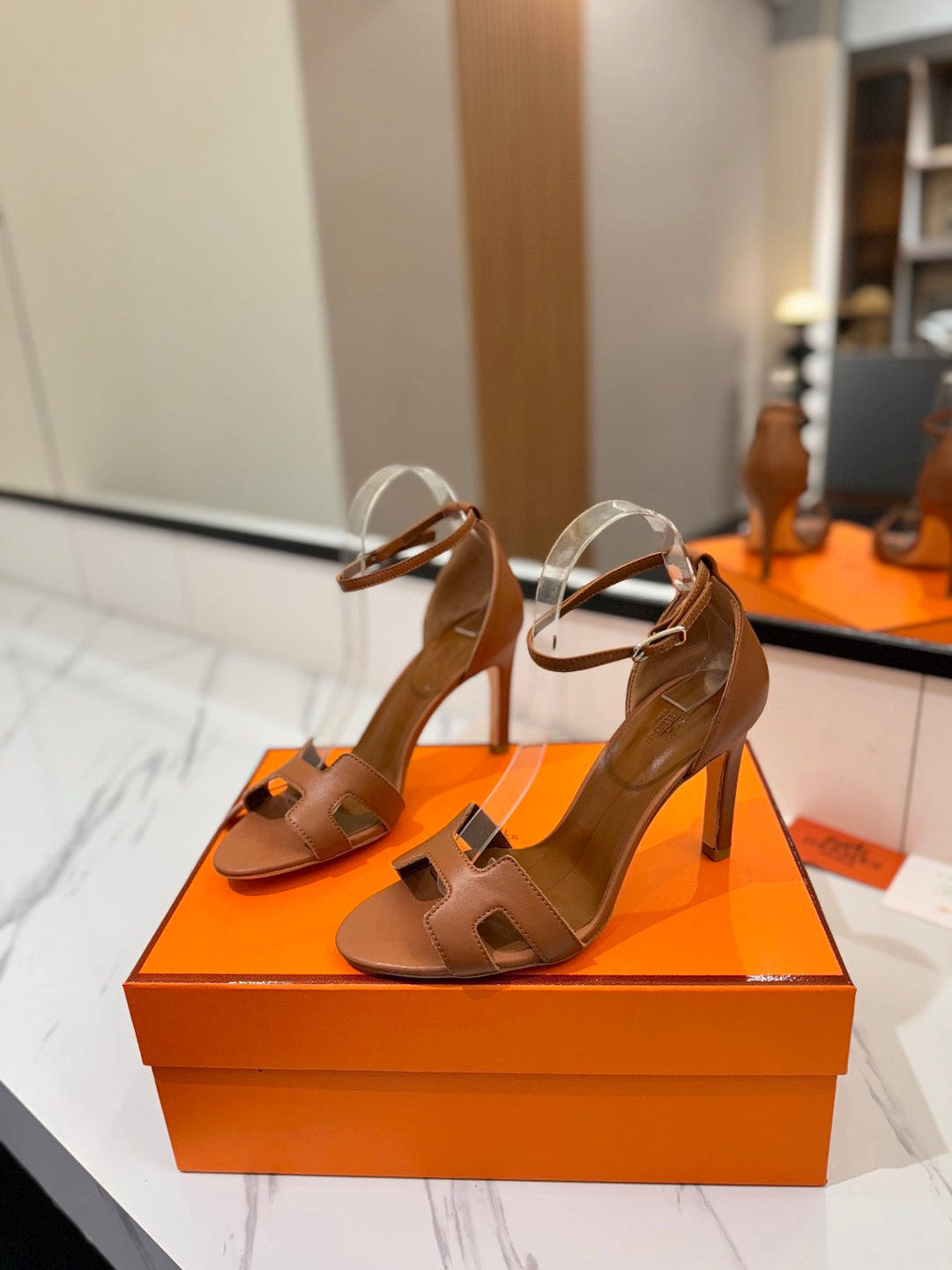 Hm Joy 90MM Heeled Sandals Brown Flat Cowhide 294919
