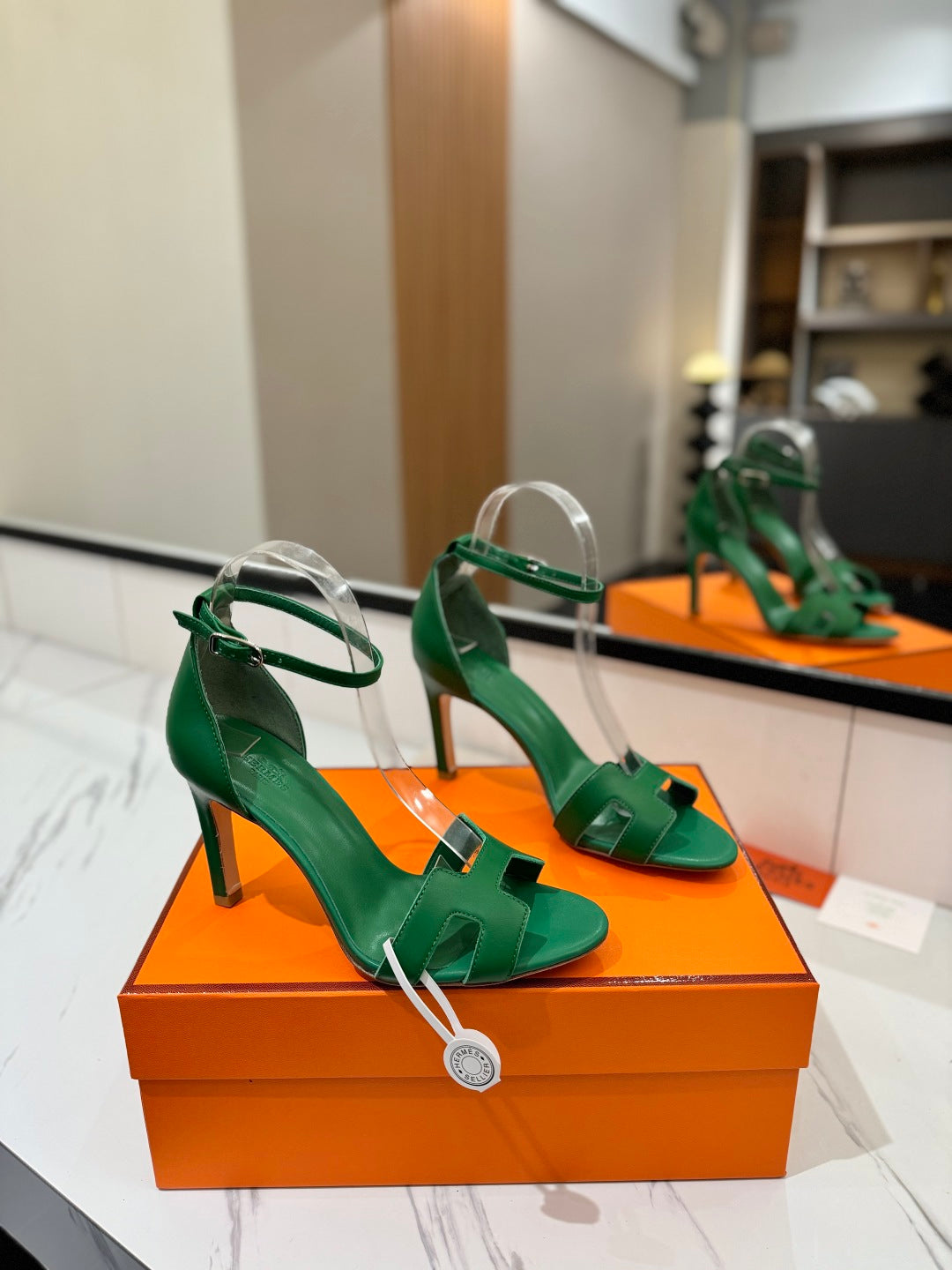 Hm Joy 90MM Heeled Sandals Green Flat Cowhide 294920