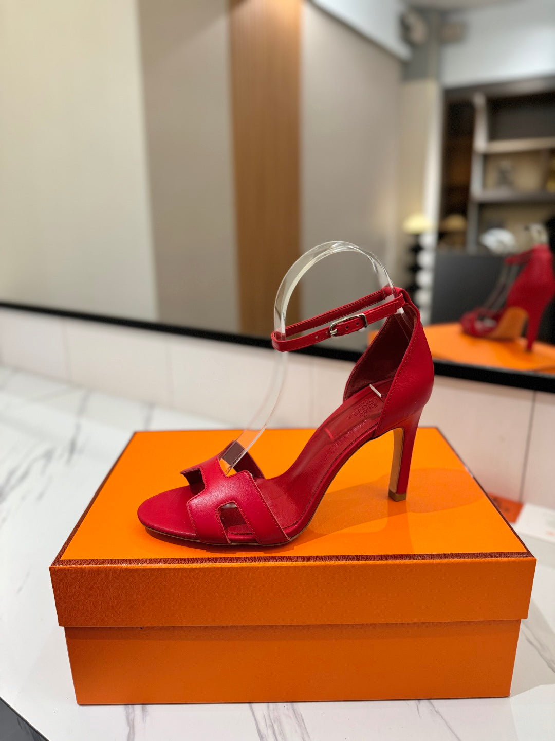 Hm Joy 90MM Heeled Sandals Red Flat Cowhide 294922