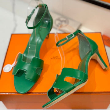 Hm Joy 65MM Heeled Sandals Green Flat Cowhide 294932