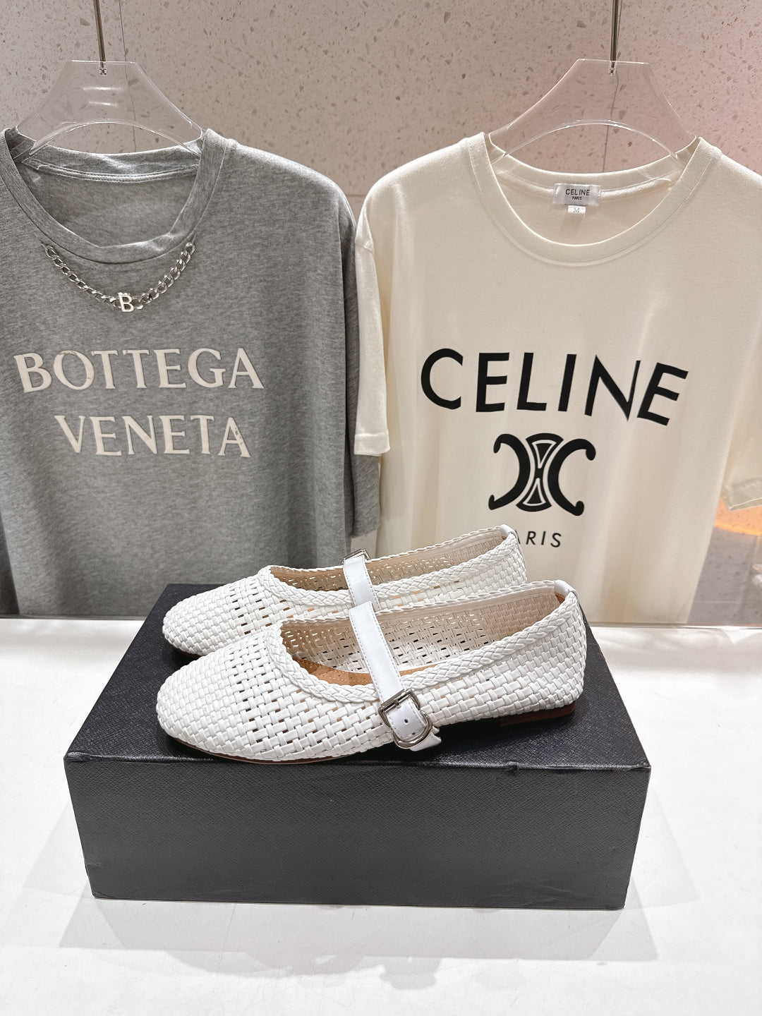 Alaïa Mary Jane Flats White Woven Calfskin Pattent