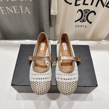 Alaïa Mary Jane Flats White Mix Metallic Champagne Gold Woven Calfskin Pattent