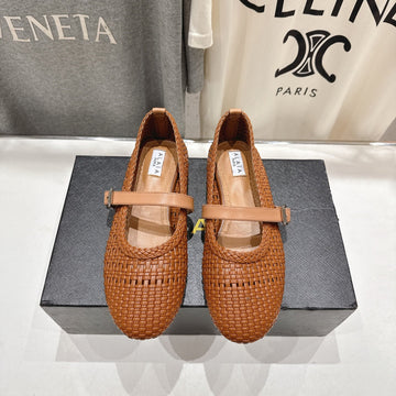 Alaïa Mary Jane Flats Brown Woven Calfskin Pattent