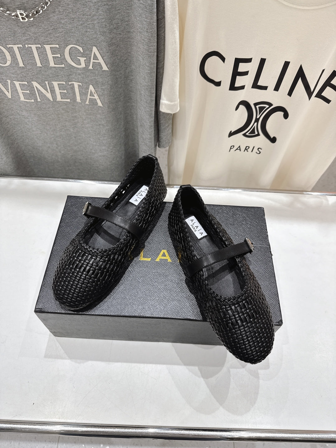 Alaïa Mary Jane Flats Black Woven Calfskin Pattent