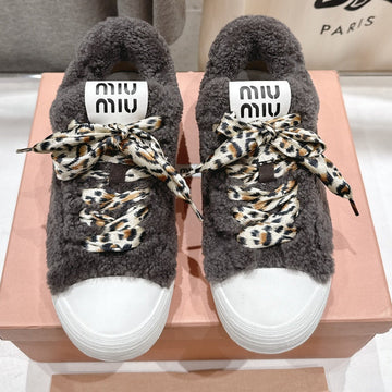 Miu Miu 25 Sneaker Gray Leopard Cowhide Wool 535582
