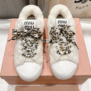 Miu Miu 25 Sneaker White Leopard Cowhide Wool 535583