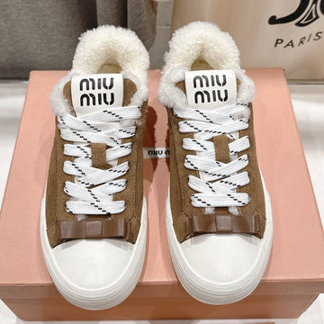 Miu Miu 25 Sneaker Light Brown White Suede Cowhide Fur 535587