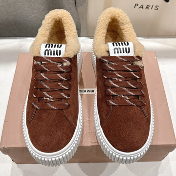 Miu Miu 25 Sneaker Brown Beige Suede Fur 535589