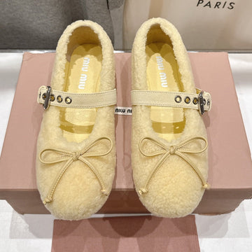 Miu Miu 25 Ballet Flat Yellow Lambskin Wool 535594