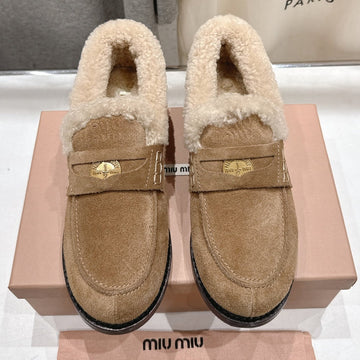 Miu Miu 25 Fur Loafer Light Brown Mix Beige Suede 535597