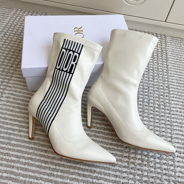 Dior 2025 Tribales Heeled Ankle Boot 80MM White Lambskin 501193