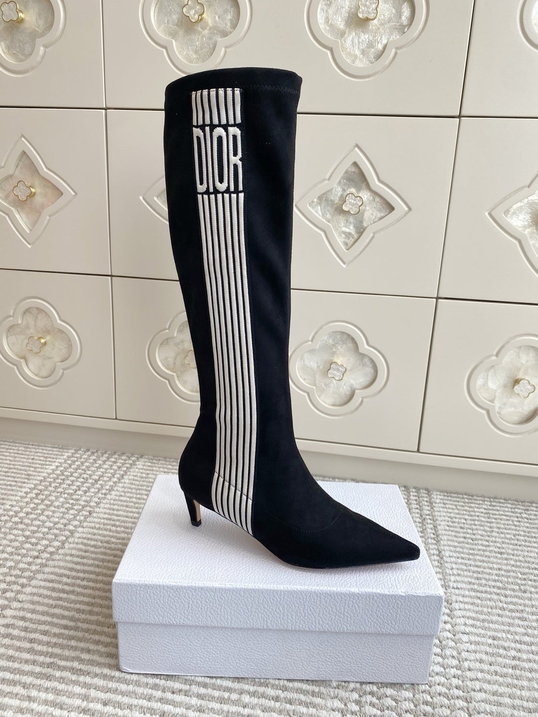 Dior 2025 Tribales Heeled Ankle High Boot 50MM Black White Suede 501201